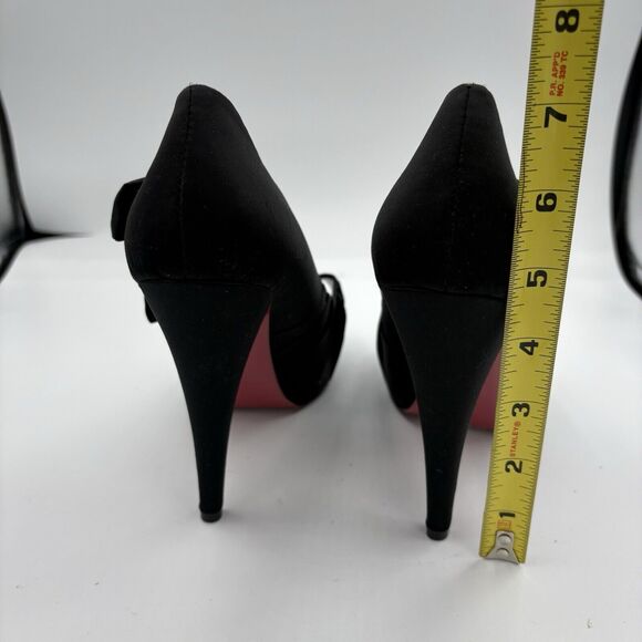 Paris Hilton High Heels Pumps Womens Size 9 Regal Black Peep Toe Bows Ruffles C2 - Picture 7 of 10